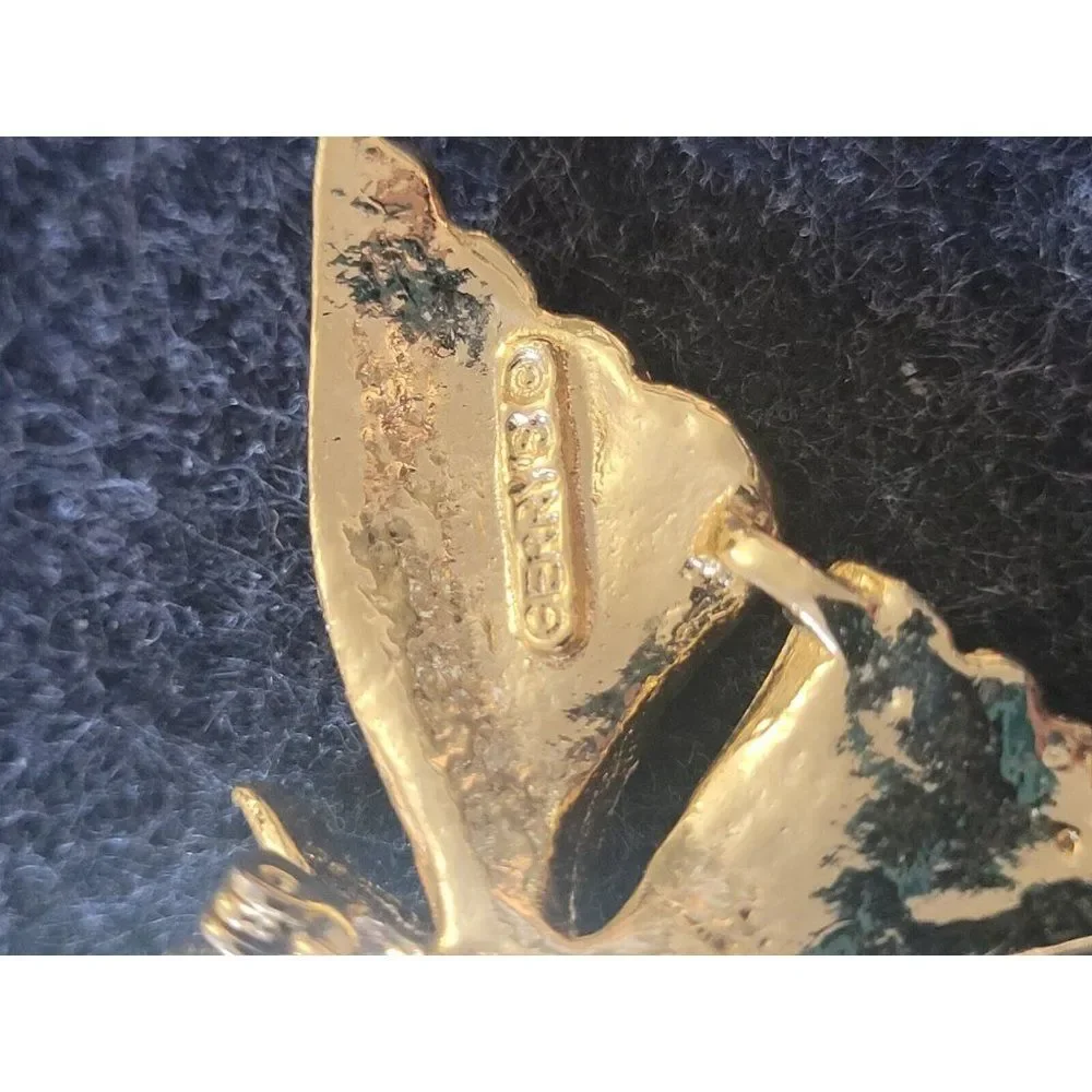 Vtg 1980s Gerrys Brooch Lapel Pin Butterfly Clear Rhinestones Gold Tone Metal